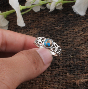 Natural Blue Copper Turquoise Bezel Setting 925 Sterling <b>Silver</b> Classic <b>Statement</b> Jewelry Oval <b>Ring</b> Women Boho Wholesale - Product Image 6