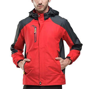Customized Men's Red & <b>Black</b> <b>Windbreaker</b> Outdoor Hooded Jacket with Zippered Pockets Sporty Waterproof Design for Cold Weather - Product Image 5