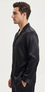 Chemise de nuit en satin de soie respirante pour homme, boutonnée, col rabattu, manches longues, style hip-hop, vêtements de nuit d'été - Product Image 5