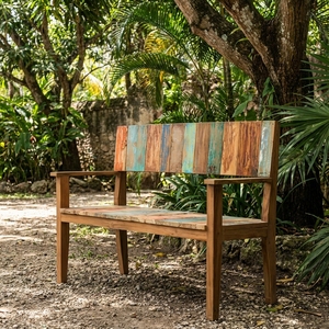 Banc de patio en bois massif peint et récupéré KAG, 2 places - Product Image 6