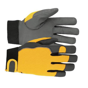 Guantes de Trabajo de Seguridad de Cuero Sintético Amarillo Gris con Palma Texturizada y Muñequera Ajustable - Product Image 6