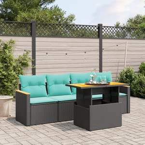 Ensemble de canapés de patio en polyrotin noir avec coussins, mobilier d'extérieur pour 5 personnes, style contemporain, design moderne - Product Image 1