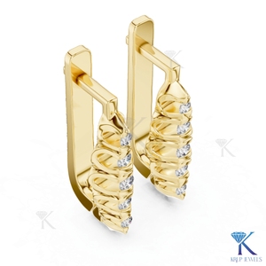 Pendientes de Aro Huggie con Diamantes CVD HPHT Cultivados en Laboratorio, Corte Brillante, Diseño Acanalado, 5 Piedras, Cierre a Presión, Oro Sólido de 14K, Lujo - Product Image 3
