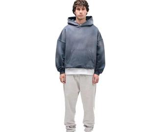 Sweat à capuche personnalisé vintage délavé à l'acide pour homme, coupe oversize, style streetwear, effet peinture éclaboussée, lourd, 100% coton respirant, pull-over - Product Image 2