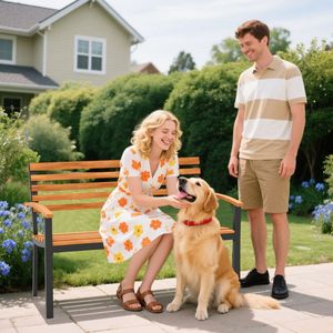 Banc de jardin en bois d'acacia avec dossier et accoudoirs - Product Image 4