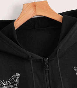 Sweat à capuche respirant à fermeture éclair avec strass pour homme, style streetwear, 100 % coton, classique, faible MOQ - Product Image 3