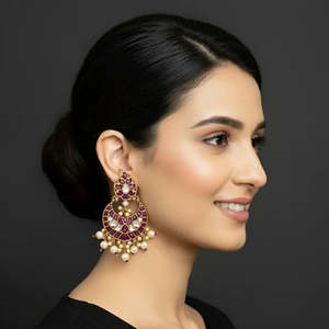 Women's Alloy & Gold Plated Faux Pearl Chandbali Drop Earrings for Wedding - Product Image 1