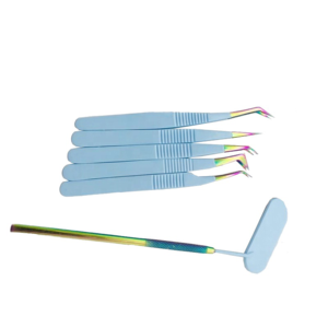 แหนบต่อขนตาเคลือบสีฟ้าสกายบลู พร้อมปลายสีรุ้ง และชุดกระจกติดขนตา สำหรับมืออาชีพ - Product Image 1