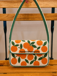 Bolso de Hombro Artesanal con Cuentas, Moderno y Profesional, con Patrón Naranja, Bolso de Mano para Mujer, Diseño Bordado Colorido - Product Image 1