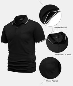 Chemise noire à manches courtes pour homme avec poche poitrine, imprimée, décontractée, respirante, en tissu Oxford tricoté polyester/coton 240g - Product Image 6