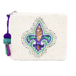Handmade <b>Beaded</b> Coin Purse with Unique Zipper Closure Sequined Decoration & Tassel Leopard - Product Image 1