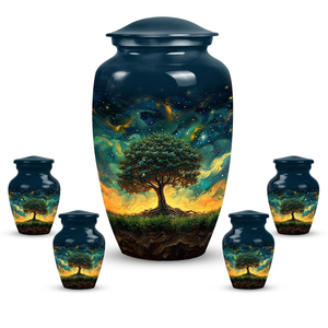 Majestuoso juego de urnas con forma de árbol cósmico con cuatro recuerdos a juego. Un tributo celestial, disponible a precios de mayorista. - Product Image 1