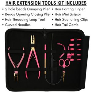 Kit d'outils professionnels en métal pour l'installation d'extensions capillaires à micro-anneaux à forte tenue, accessoires complets pour la remplacement capillaire et la beauté - Product Image 5