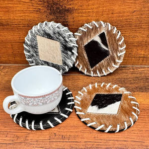 Ensemble de sous-verre rond en cuir de vachette fabriqué à la main pour la décoration intérieure cheveux en cuir véritable occidental sur les sous-verres en peau nouveaux cadeaux pour la maison - Product Image 3