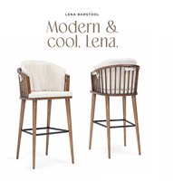 Chaise de bar de luxe moderne en bois massif, tabouret de comptoir rembourré et rembourré avec accoudoirs fixes et base en métal à pieds coniques
