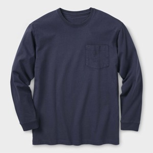 Camiseta de Algodón de Manga Larga Azul Marino para Hombre, Corte Regular, Cuello Redondo, Informal, Color Sólido, Tejido de Punto Liso - Product Image 2