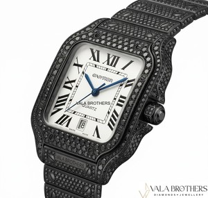 Reloj Cartier Santos-Dumontt, Negro, con Diamantes, Acero Inoxidable, Rectangular, 39 mm, Cuarzo Analógico, Números Romanos, de Lujo para Hombre, con Correa Desplegable - Product Image 4