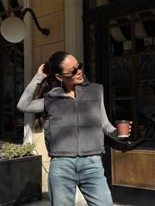 Colección GRACE: Chaleco Acolchado para Mujer, Chaqueta de Mezclilla con Capucha, Cierre de Cremallera, Manga Larga, Color Sólido - Product Image 4
