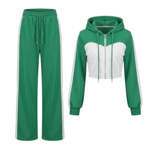 Conjunto Deportivo de Dos Piezas para Mujer, Sudadera Corta con Capucha, Pantalones Deportivos Anchos, Ropa Deportiva Informal con Bloques de Color, Conjunto para Correr OEM - Product Image 3