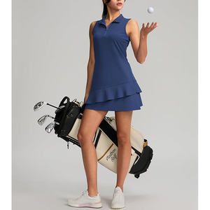 Robe de golf sans manches bleu marine pour femme, col polo, séchage rapide, respirante, légère, tricotée, sportive, couleur unie, pull-over - Product Image 3