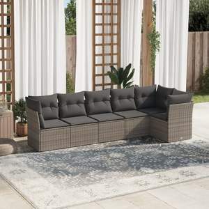 Conjunto de Muebles de Jardín de Mimbre Sintético Gris Grande y Acero con Recubrimiento en Polvo - Product Image 1