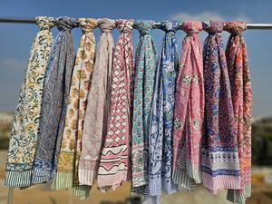 Wholesale Hand Block Print Floral Eco-Friendly Cotton Sarong Pareo Scarf Floral Indian Beach Wrap Lightweight Boho <b>Cover</b> Bulk - Product Image 4