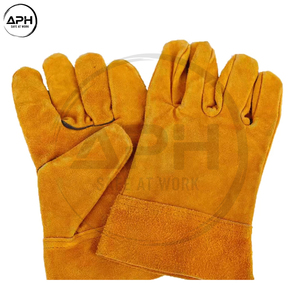 Yellow Split Suede Leather Rigging Gloves Industrial Construction <b>Builder</b> Hand Gloves Open Cuff Heavy Duty Rigger Gloves - Product Image 3
