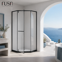 Pintu Kamar Mandi Pivot FUSA dengan 2 Panel Tetap, Kaca Tempered Bening 8mm, Rangka Baja Tahan Karat 304, Grosir Pabrik