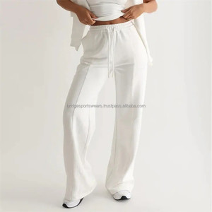 Womens Custom Logo Jogger Sweatpants Mid Waist Canvas Cotton Breathable Winter - Product Image 3