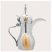 Dallah à café arabe moderne en acier inoxydable durable et écologique, design personnalisable, doré et embossé, de luxe pour hôtels
