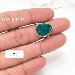 แหวนเงินประดับมรกตสีเขียว ขายส่ง เครื่องประดับทำมือ ดีไซน์เรียบง่าย สไตล์โบโฮ แหวนแต่งงาน - Product Image 1