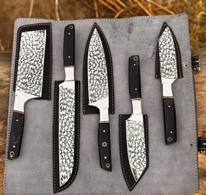 Juego de Cuchillos de Cocina LEGACY BLADES, 5 Piezas, con Hojas de Damasco Grabadas, Cuchillos Profesionales para Chef, Mango de Madera Hecho a Mano, Suministros para Restaurantes - Product Image 2