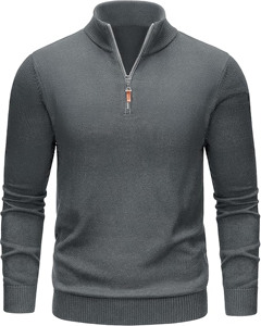 Sweat-shirt classique à capuche et quart de zip en maille, gris anthracite élégant, 100 % coton molletonné, pour l'hiver, avec col montant côtelé et ourlet régulier - Product Image 1