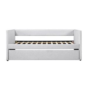 Mobili per la casa moderna 1pc Daybed con girocollo in tessuto grigio tappezzeria in legno con struttura letti categoria di prodotto - Product Image 4