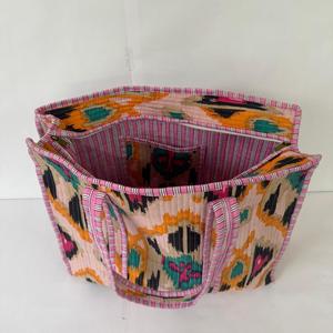 Ethnic Ikat Print <b>Canvas</b> Tote <b>Bag</b> Women Bohemian Style Geometric Pattern Shoulder <b>Bag</b> <b>Large</b> Capacity Daily Use - Product Image 3