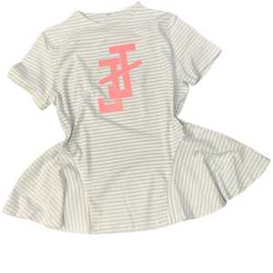 Top Peplum a Rayas JJ para Mujer Adulta, Manga Corta, Ajustado, con Dobladillo Acampanado, Informal, Mezcla de Algodón, Estilo Griego - Product Image 1