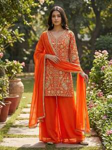 Designer Embroidery Sequence Work Party Wear Faux Georgette <b>Top</b> With Plazzo And Faux Georgette Dupatta Readymade Set - Product Image 5