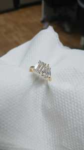 10k 14k 18k Solid Real Gold labgrown Diamond Engagement <b>Ring</b> Emerald pear VS1 D E labgrown cvd <b>Two</b> <b>Stone</b> - Product Image 3