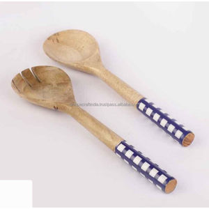 Juego de cucharas de arte MughalCraft Meena | Cucharas de mesa de madera pintadas a mano con esmalte Azul Real-dorado inspirado en patrones Heritage - Product Image 4