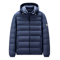 Veste matelassée à capuche pour homme, manteau d'hiver bleu marine uni, coupe-vent, fermeture éclair, vêtement d'extérieur épais et chaud