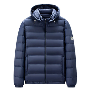 Chaqueta acolchada con capucha para hombre, color azul marino, abrigo de invierno con cierre de cremallera, informal, grueso y cálido, resistente al viento. - Product Image 1