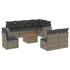 Ensemble de canapés de jardin en rotin moderne 6 places, mobilier d'extérieur au design contemporain, coussins marron et gris - Product Image 4