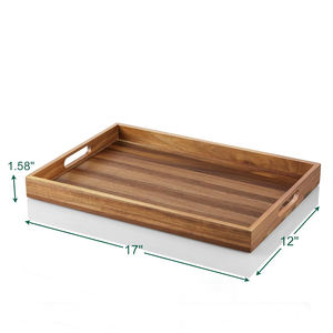 Plateau rectangulaire élégant en bois d'acacia avec poignées pour servir quotidiennement des aliments dans la cuisine ou le café à la maison Plateau léger et durable - Product Image 4
