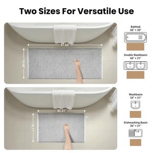 Ensemble de tapis de bain géométriques gris modernes, 2 pièces, rectangulaires, en chenille, antidérapants, avec support en caoutchouc, tapis de salle de bain pour la maison - Product Image 6