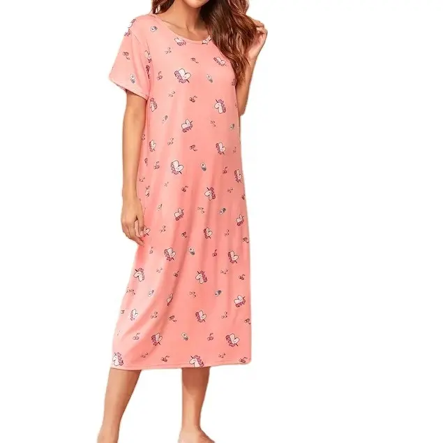 कस्टम मुद्रित महिलाओं nightgown मॉडल 100 कपास प्यारा नरम बुना हुआ आरामदायक नाइटवियर nightdress nightwear महिलाओं के लिए डिजाइन