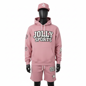<b>Men</b> Hoodie <b>Short</b> Set Premium Fleece Fabric Cotton Polyester Soft Feel <b>Pink</b> Color Custom Screen Print Hoodie <b>shorts</b> set for <b>men's</b> - Product Image 6