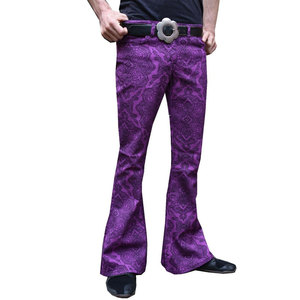 Pantalon évasé pour homme, imprimé floral violet, taille haute, fermeture boutonnée, décontracté, tissé - Product Image 5