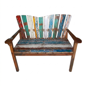 Sofá Loveseat Rústico Artesanal de Madera Antigua, Madera de Barco Reciclada Natural, Ecológico para el Hogar, Villa, Muebles de Interior y Exterior - Product Image 1