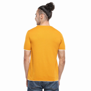 T-shirt d'été pour homme, coupe classique, couleur jaune, bordure blanche, 100% coton, style streetwear. - Product Image 2