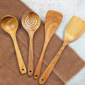 Espátula y cucharas de madera Utensilios de cocina de madera cómodos y suaves para cocinar Juego de herramientas con mango de Madera Suave - Product Image 6